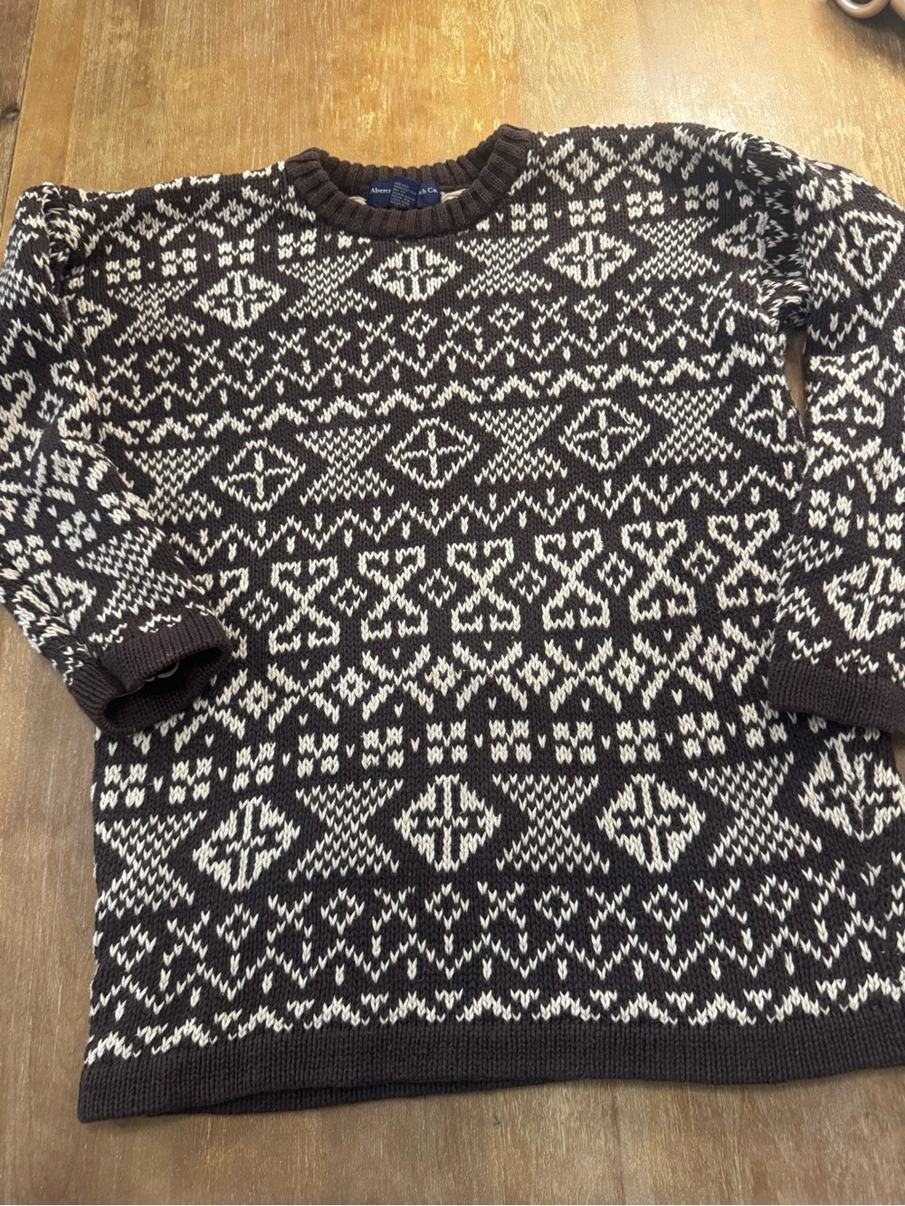 Abercrombie & Fitch Brown and Cream Fair Isle Crewneck Sweater